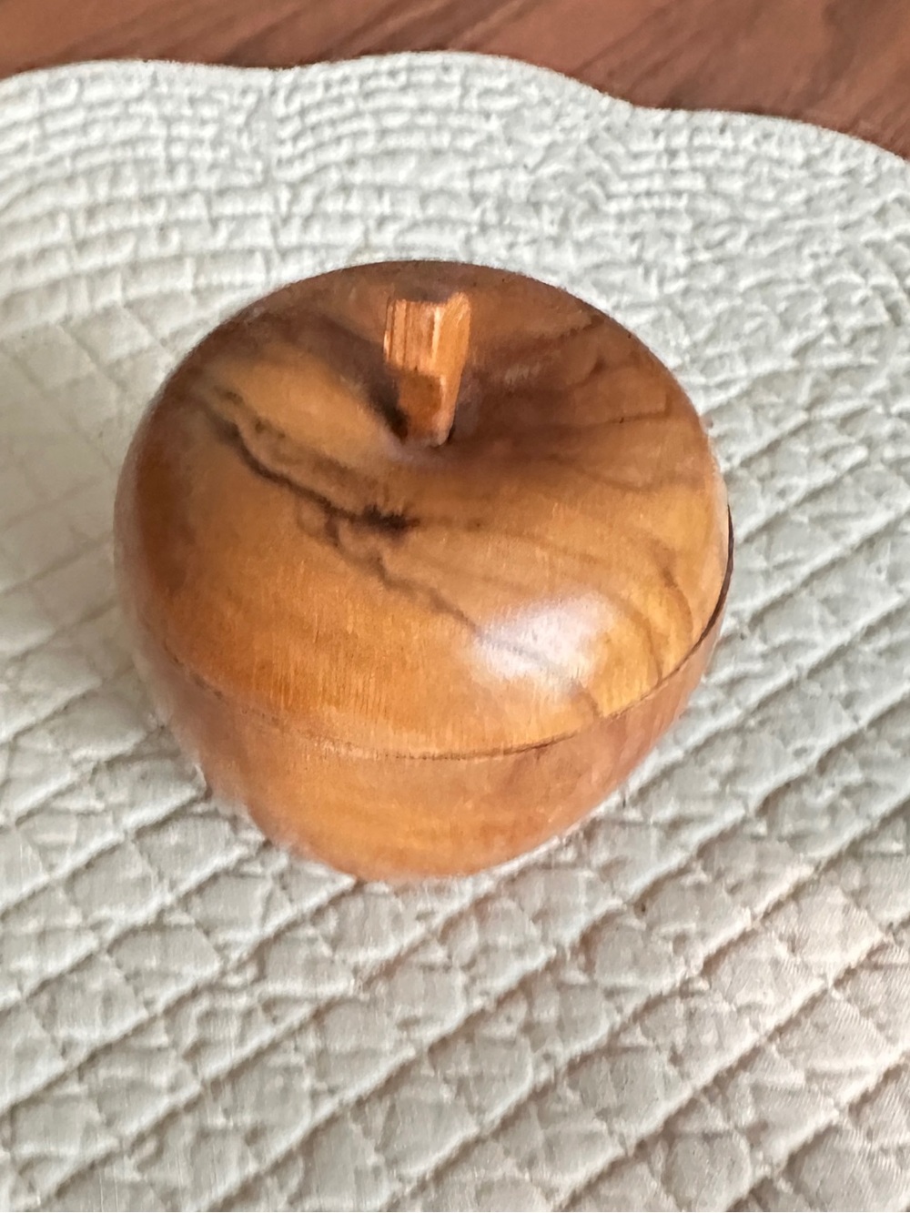 Handturned wooden apple shaped trinket dish